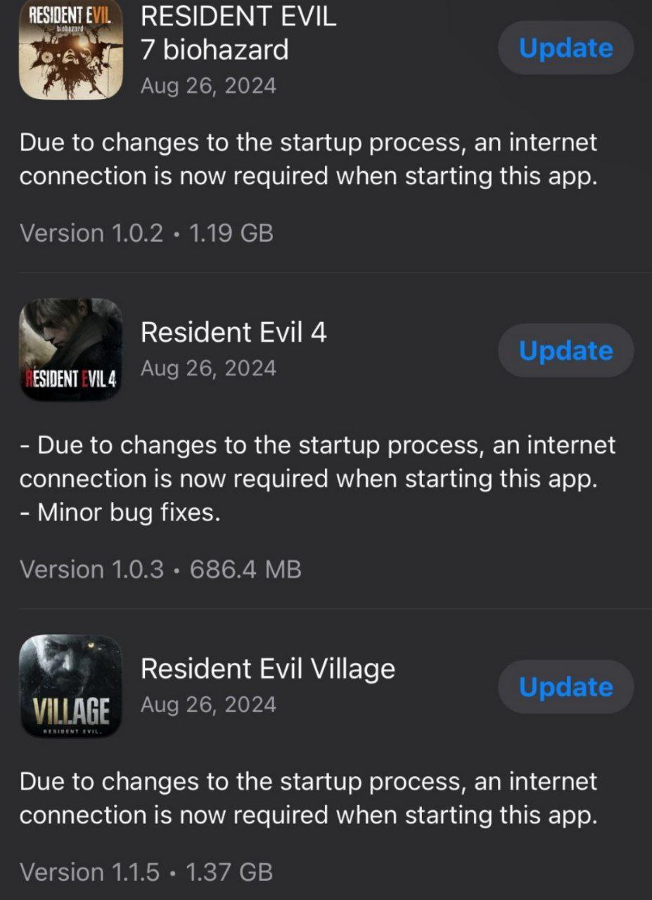 Игры Capcom на iOS требуют подключение к интернету